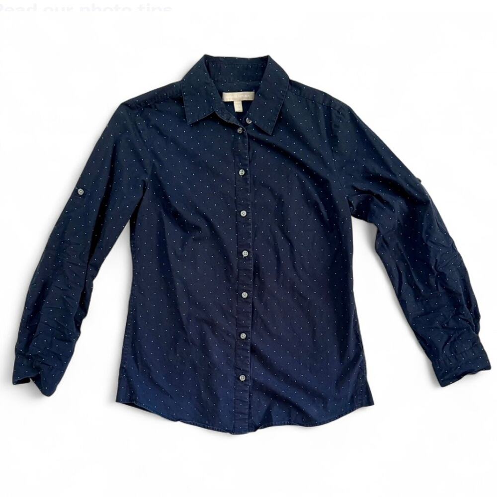Banana Republic Fitted Navy Blue Dotted Button-Up Long Sleeve Shirt Size XS